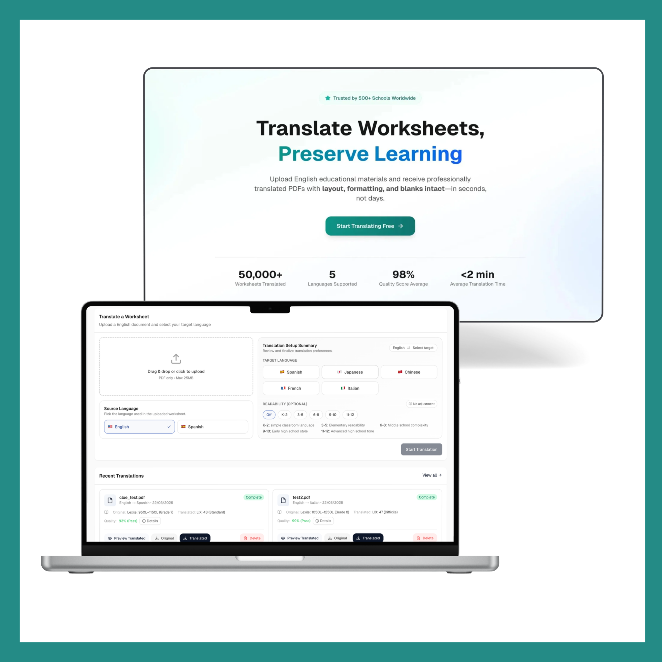 Worksheet Translation Platform