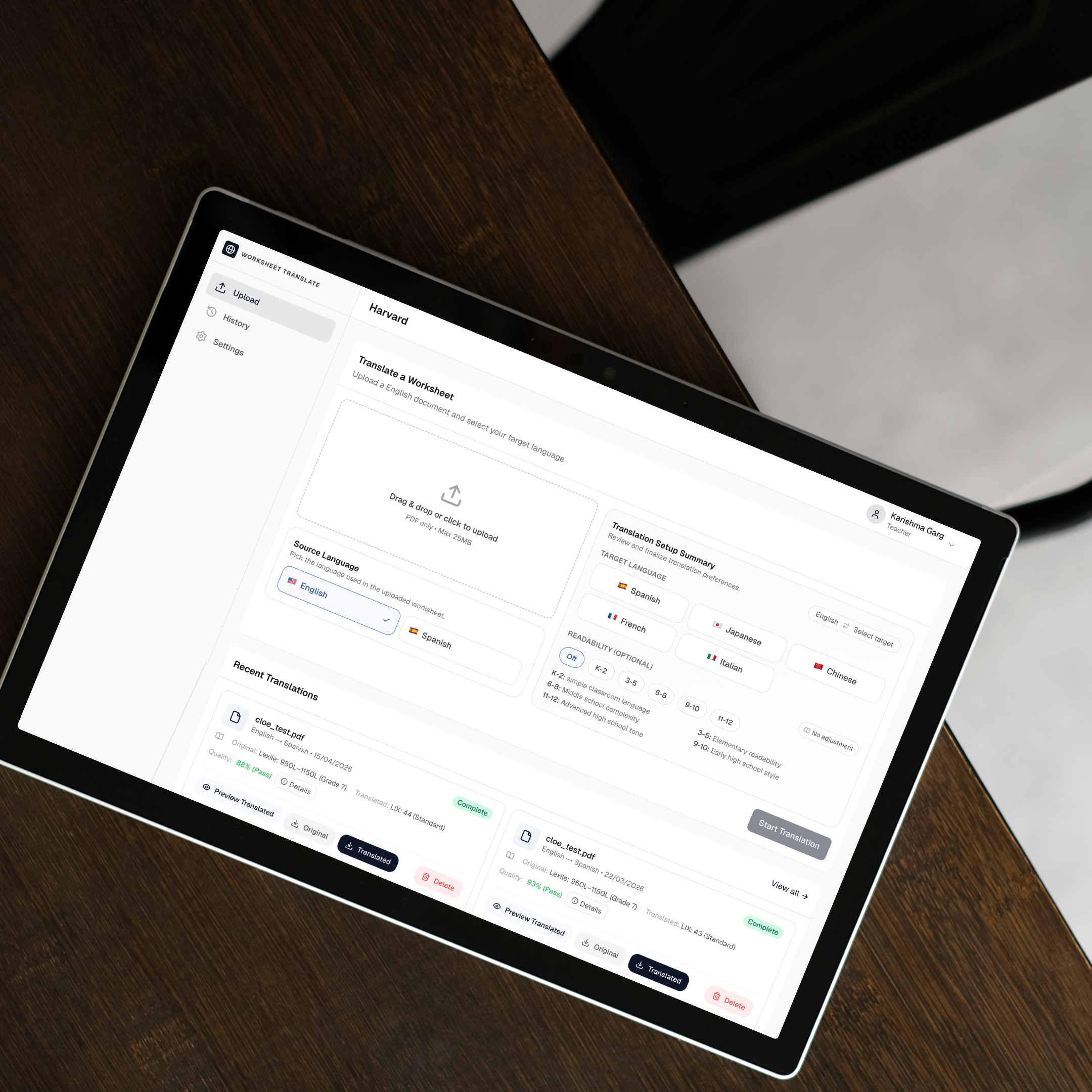 Worksheet Translation Platform