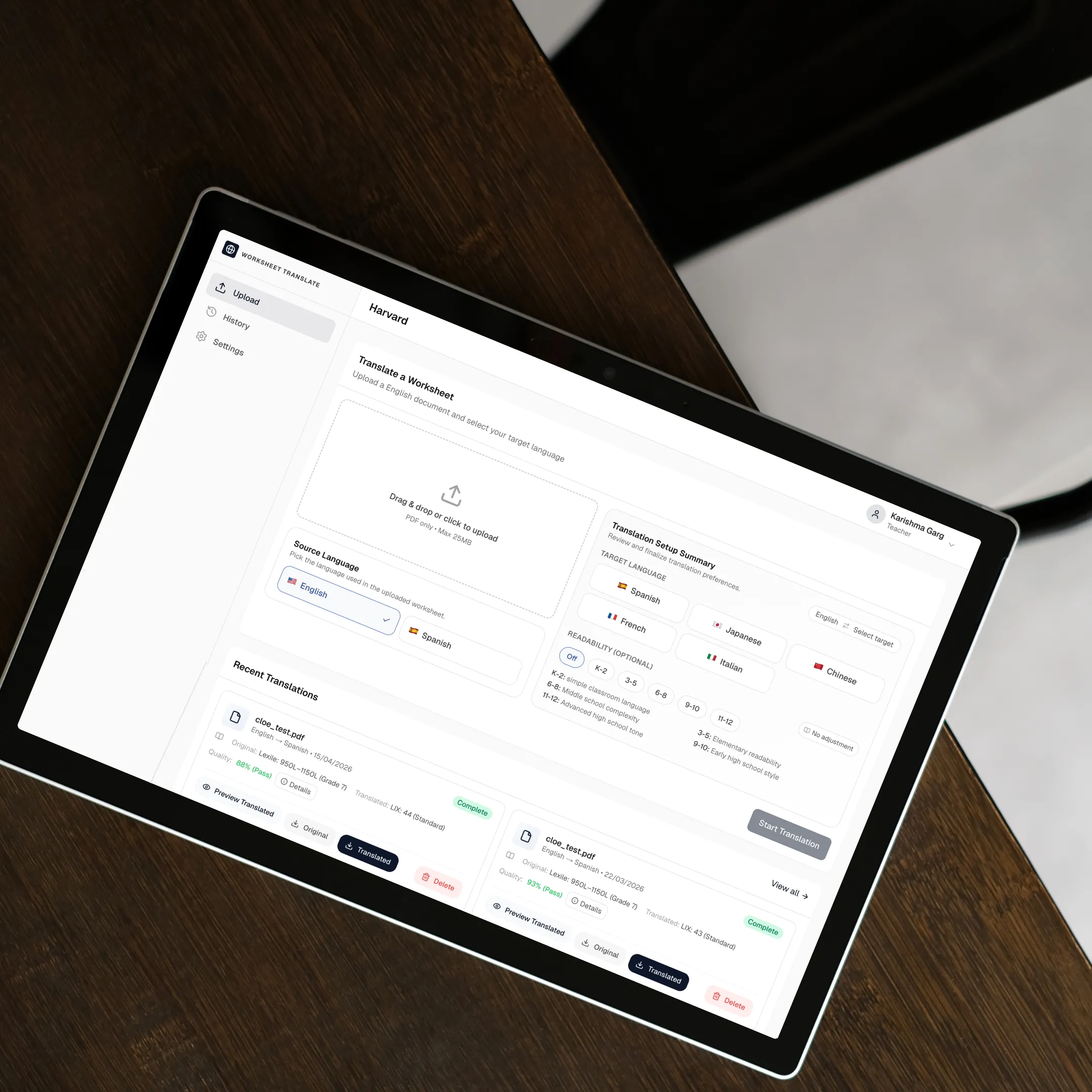 Worksheet Translation Platform